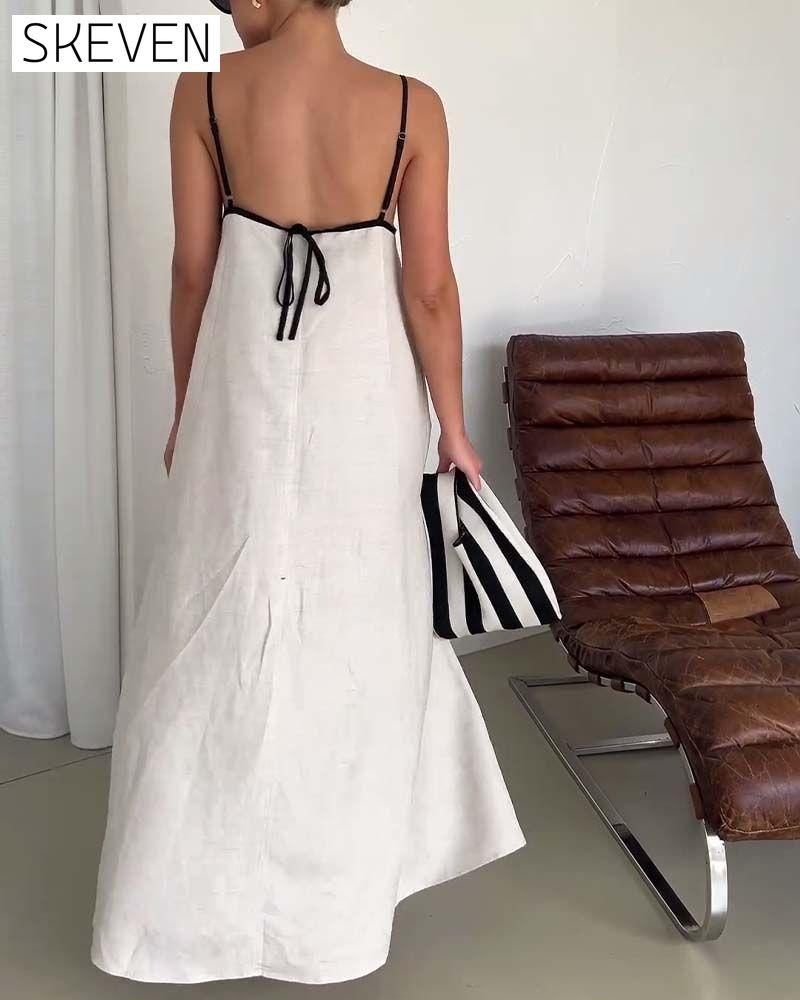 Contrast color suspender casual dress casual dresses summer
