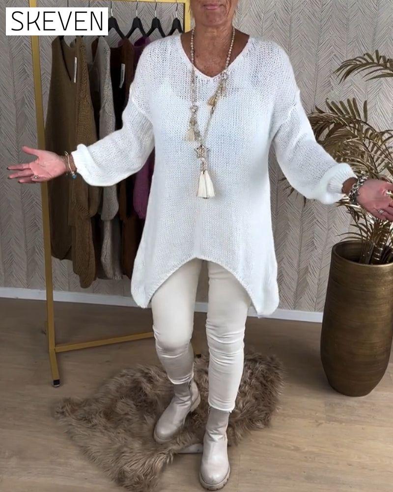 Irregular solid color casual sweater