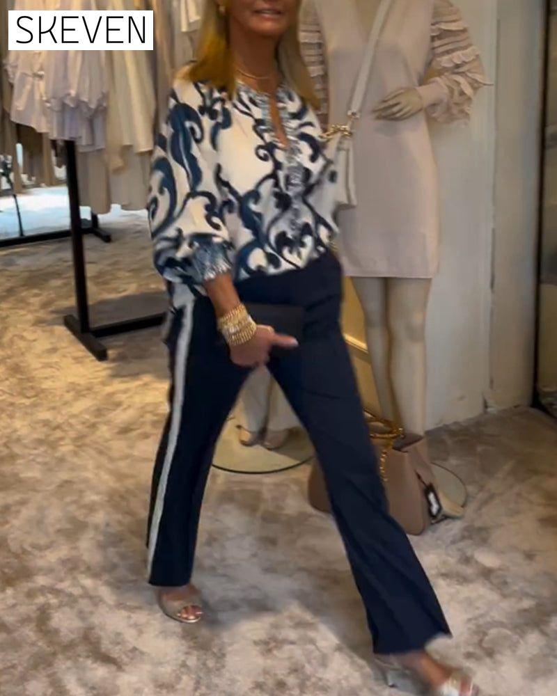 Bluse mit Retro-Muster und Laternenärmeln