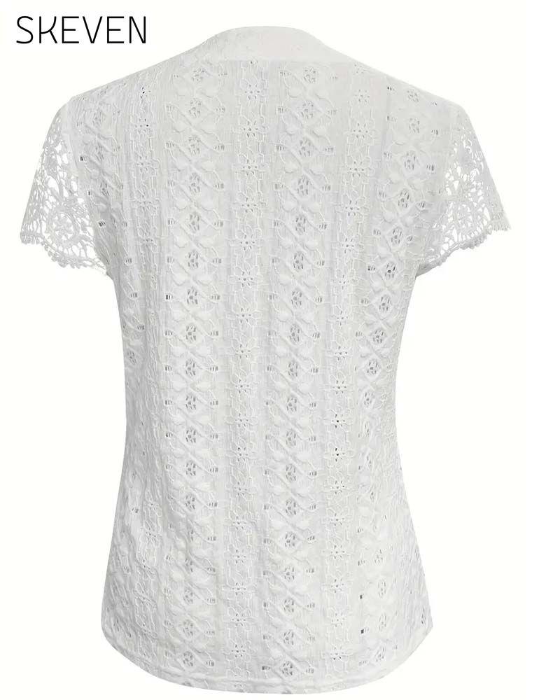 Solid Color Hollow Short-Sleeved Blouse