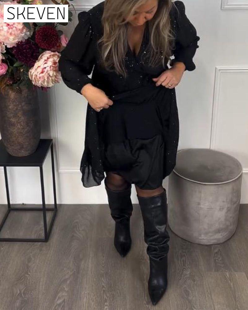 Robe scintillante à col en V et taille nouée