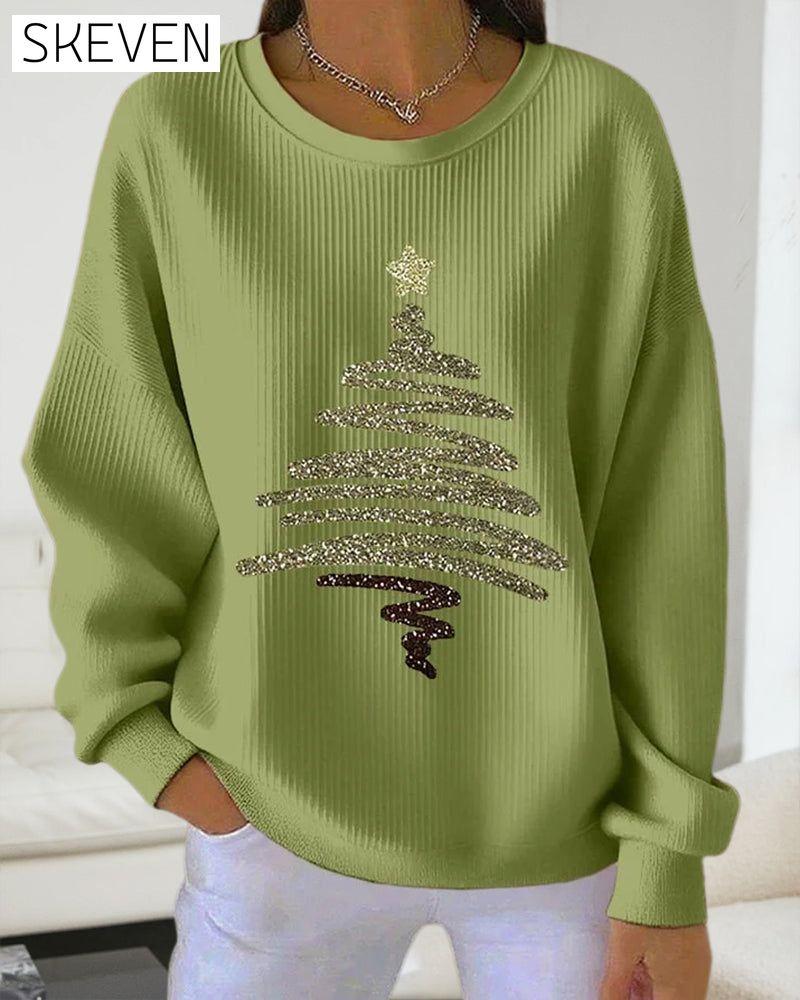 Loose Pitted Christmas Print Sweatshirt