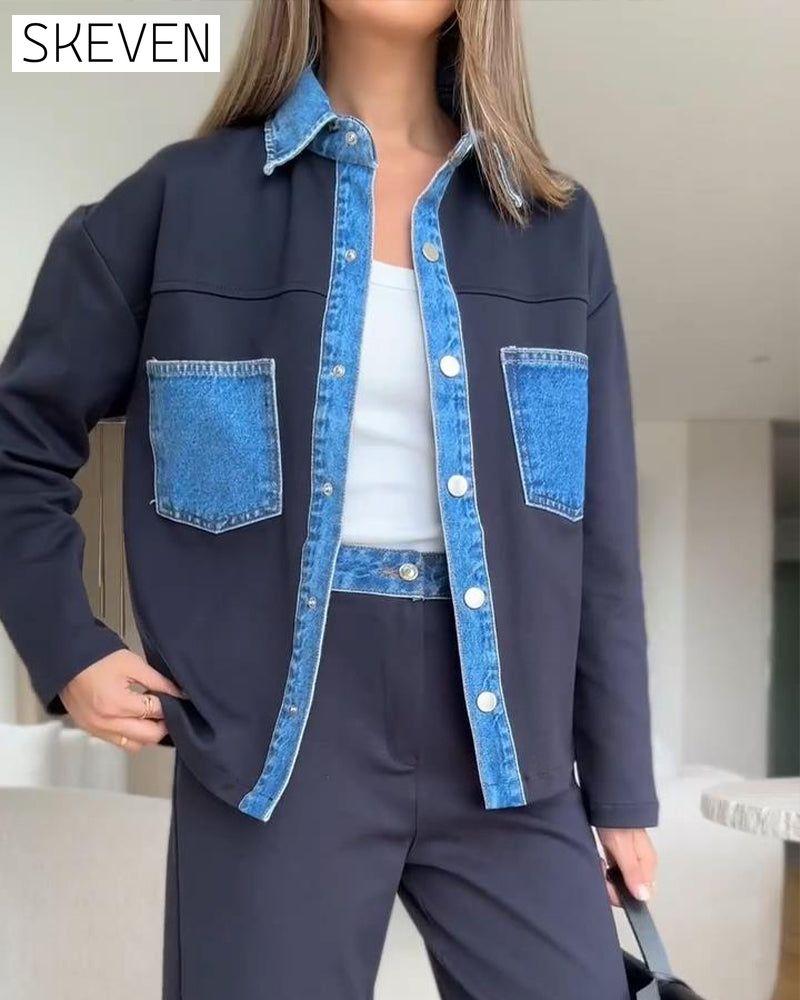 Color-Blocking Lapel Shirt