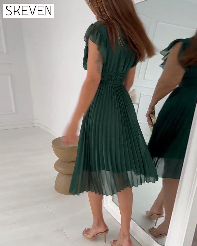 Women's Elegant Ruffle Sleeve Pleated dress