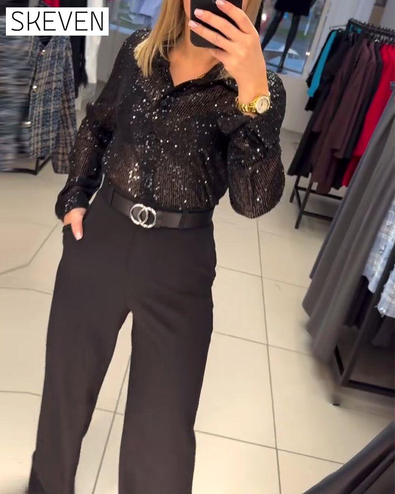 Button-Down Lapel Sequined Shirt