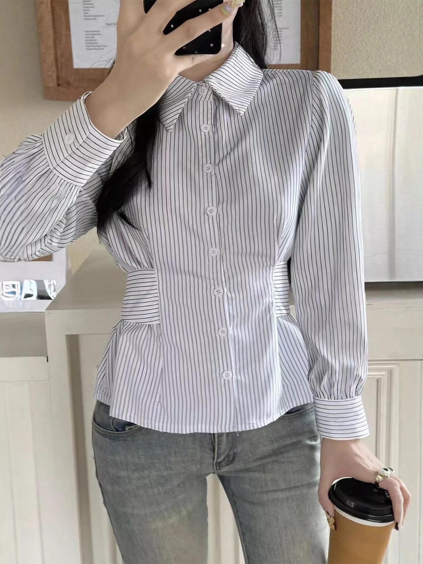 Striped Peplum Button Up Shirt