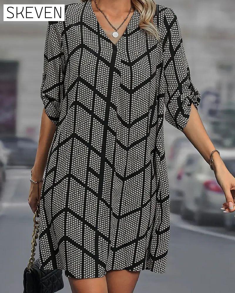 Fashionable V-Neck Polka Dot Print Dress