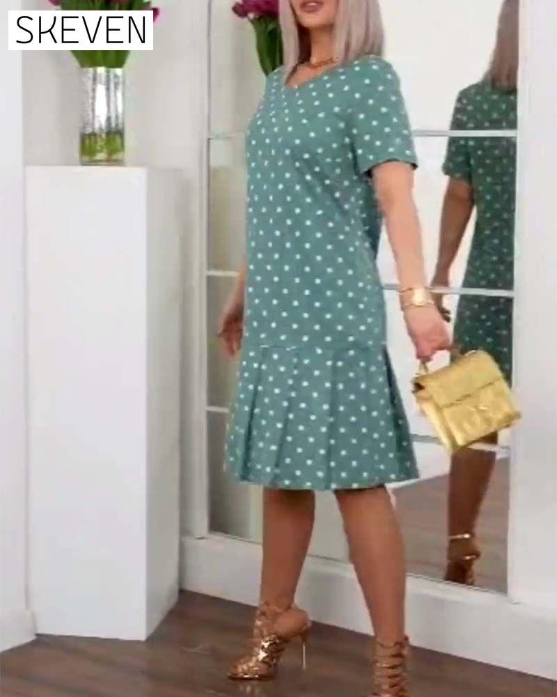 Polka dot print short sleeve casual dress casual dresses summer