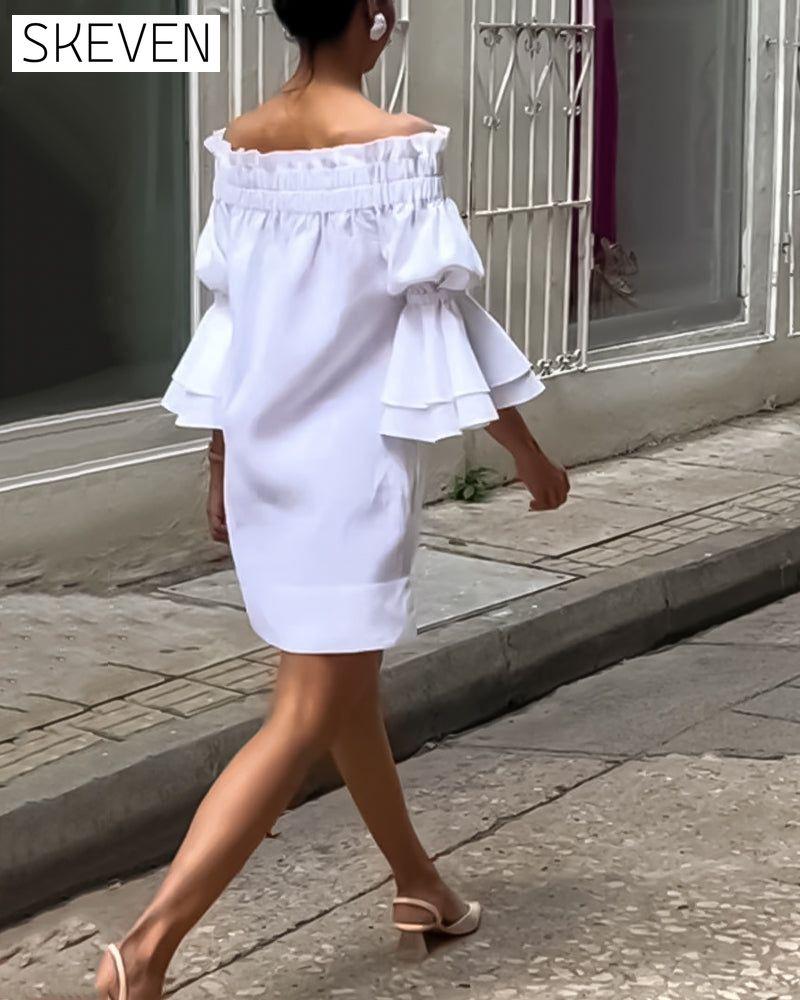 One Shoulder Flare Sleeve Dress