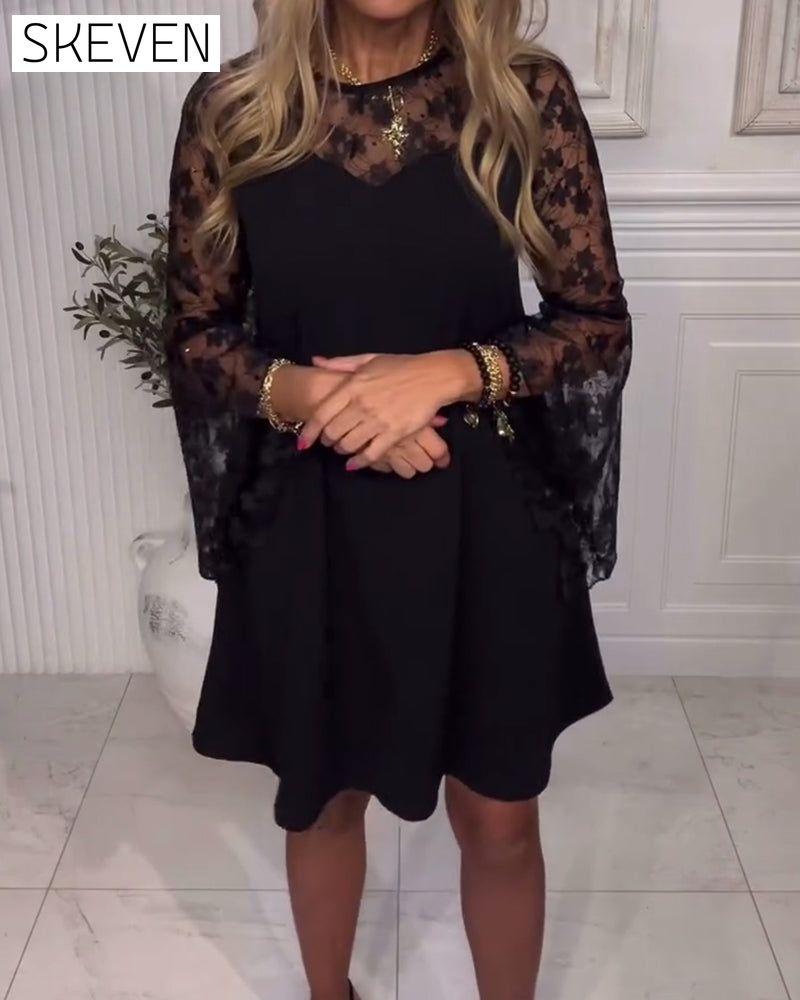 Solid Color Bell Sleeve Patchwork Dress