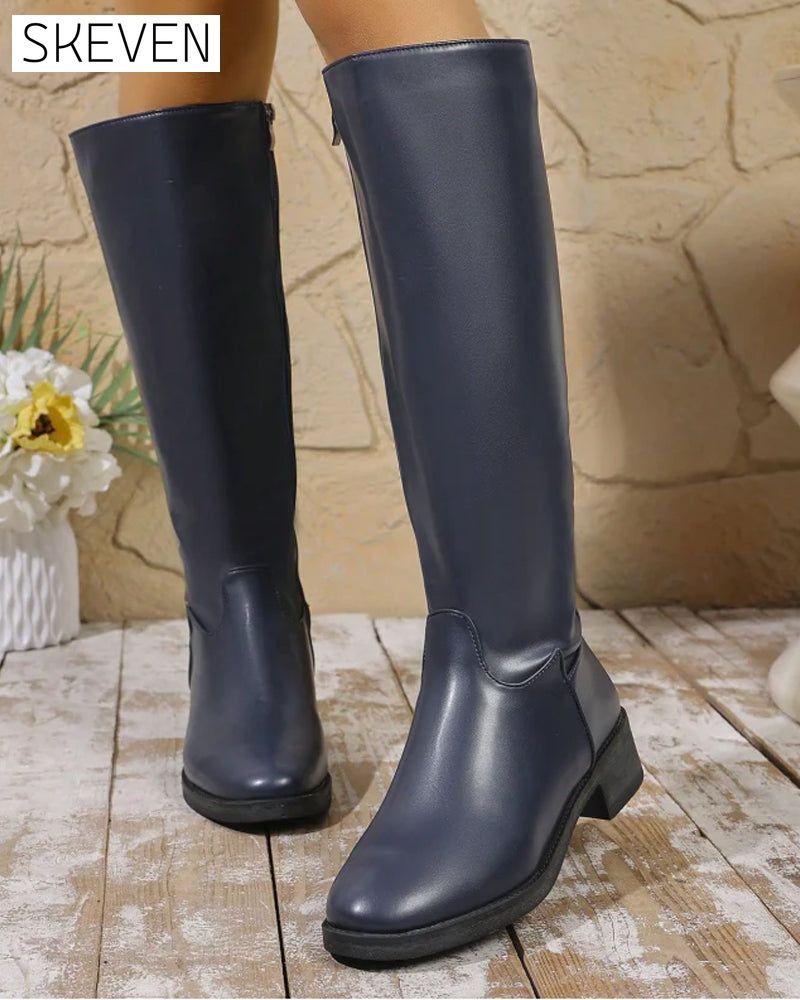 Bottes mi-mollet à fermeture éclair latérale pour femmes