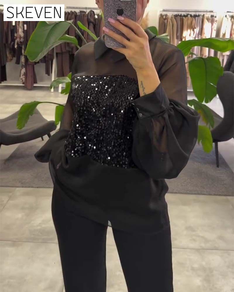 Bluse mit Puffärmeln und Kragen in Unifarbe