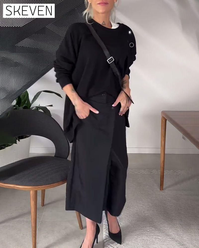 Lässiges Sweatshirt mit Rundhalsausschnitt und Schlitz in Unifarbe
