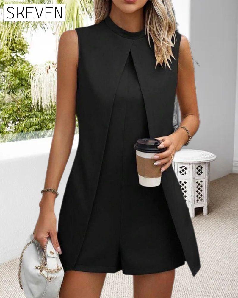 Fashion solid color stand collar sleeveless jumpsuit jumpsuits & rompers summer