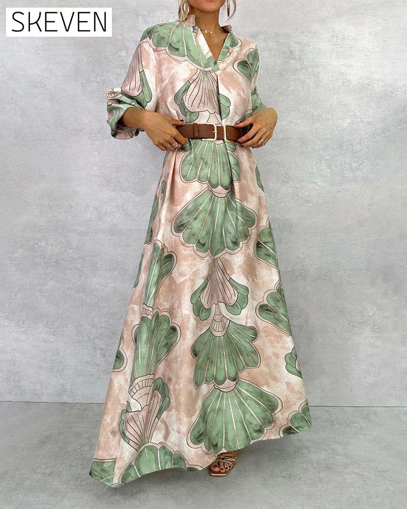 Temperament Leaf Print Dress