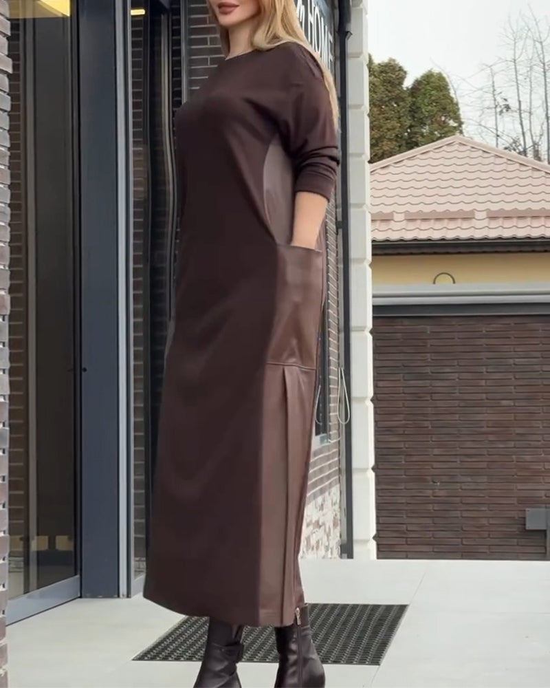 Casual Pu Patchwork Long Dress
