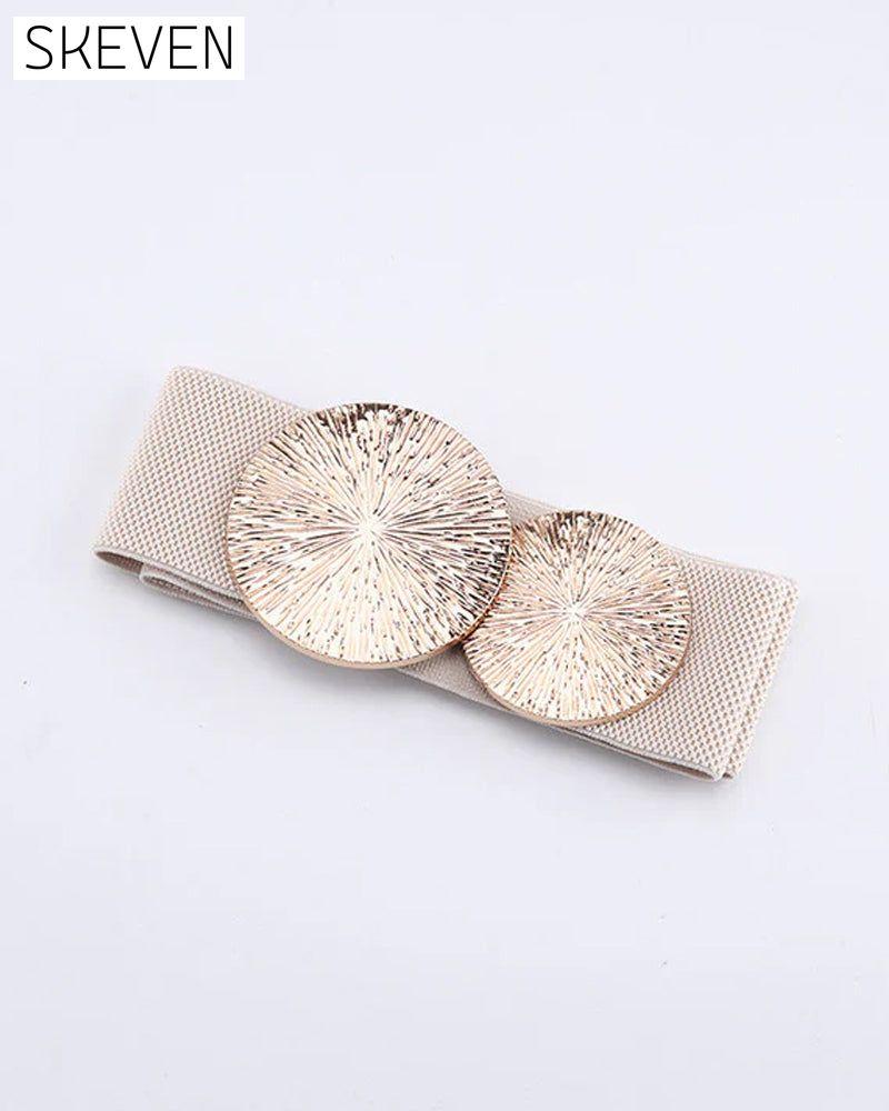Damen Vintage Elastische Riem Met Gouden Gesp