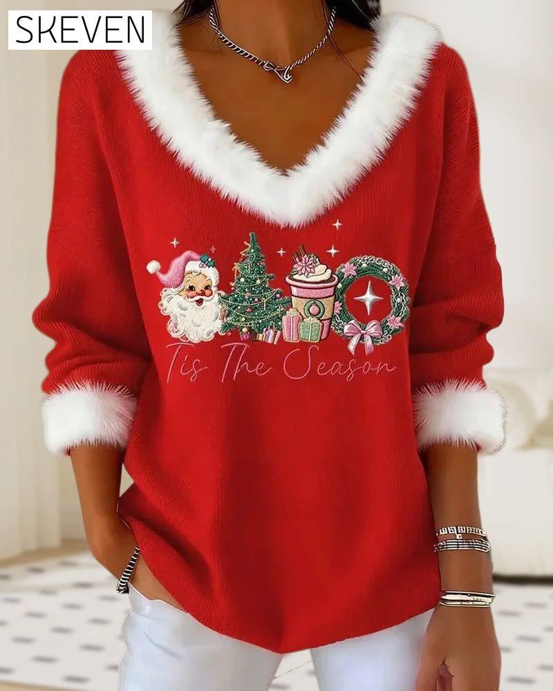 Fleece Patchwork Christmas Knit Top