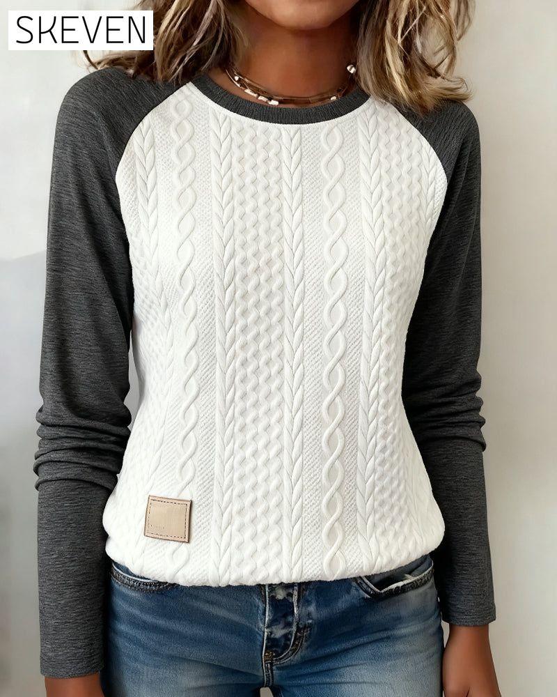 Langärmeliges, farblich abgesetztes Jacquard-Top