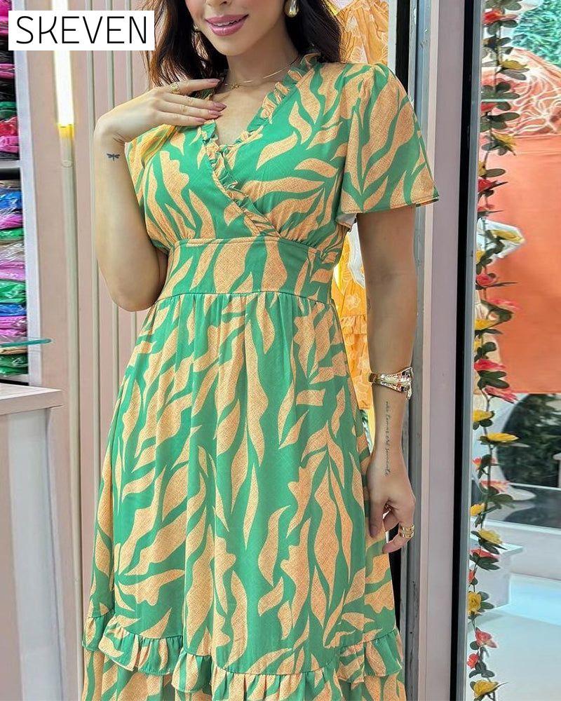 Waist printed elegant dress