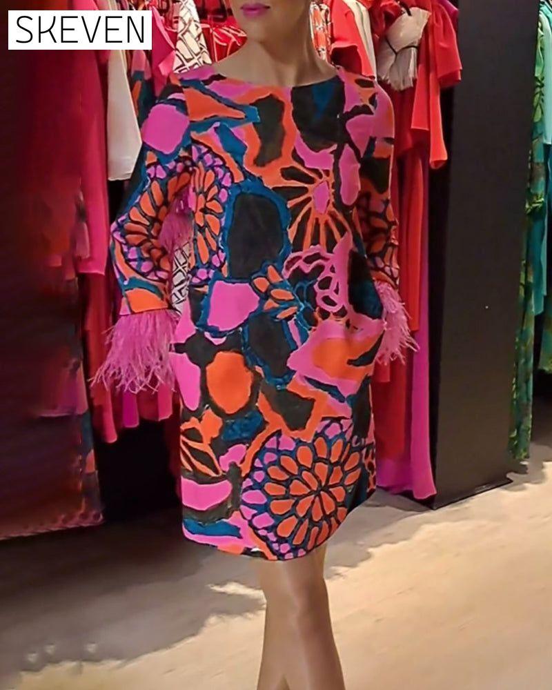 Women's colorful printed fringed dress akupressurmassage casual dresses spring