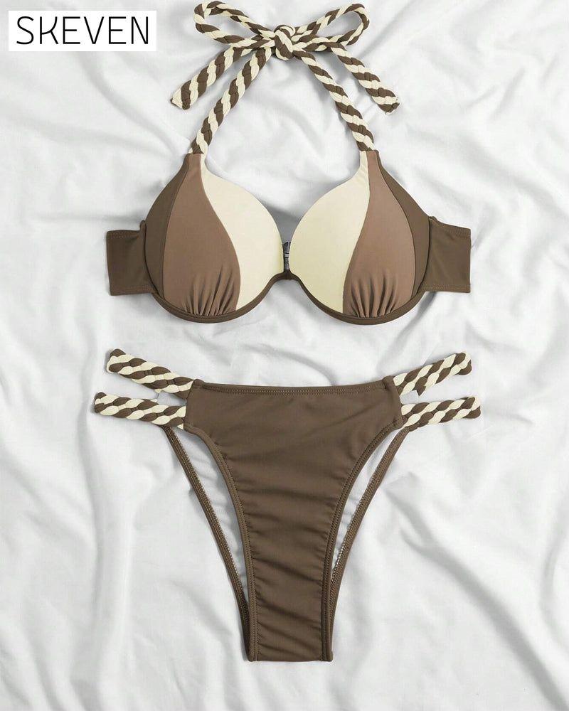 Ensemble bikini dos nu colorblock