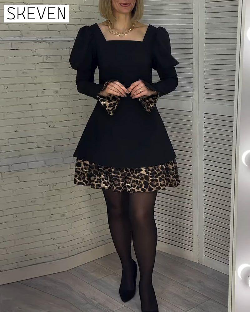 Elegantes Leopardenkleid mit Puffärmeln