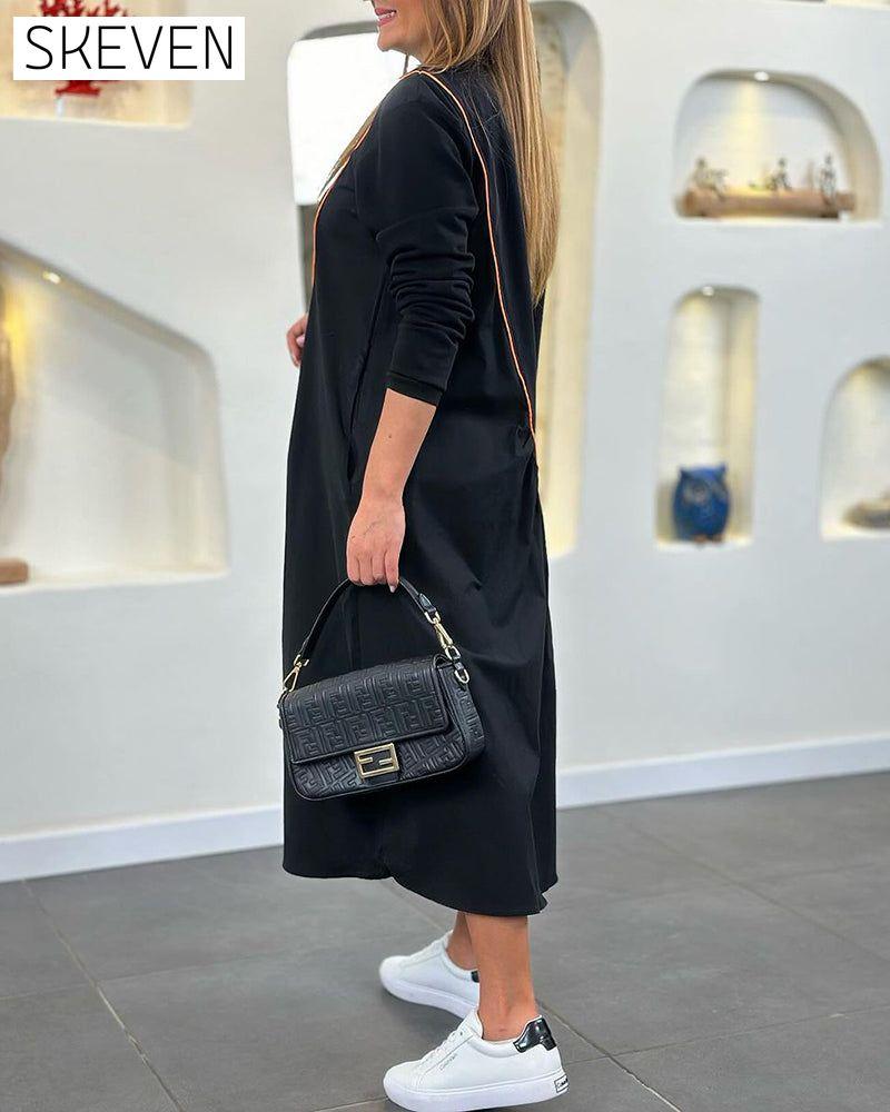 Shift Dress with Pocket and Long Sleeve