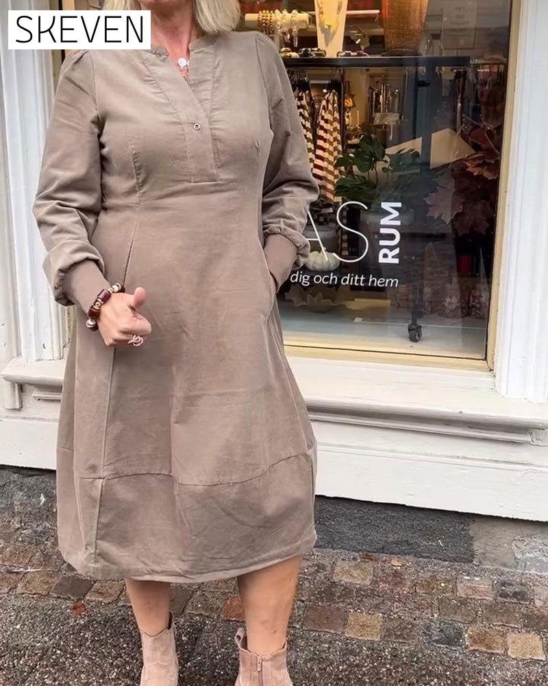Lässiges Retro-Langarmkleid