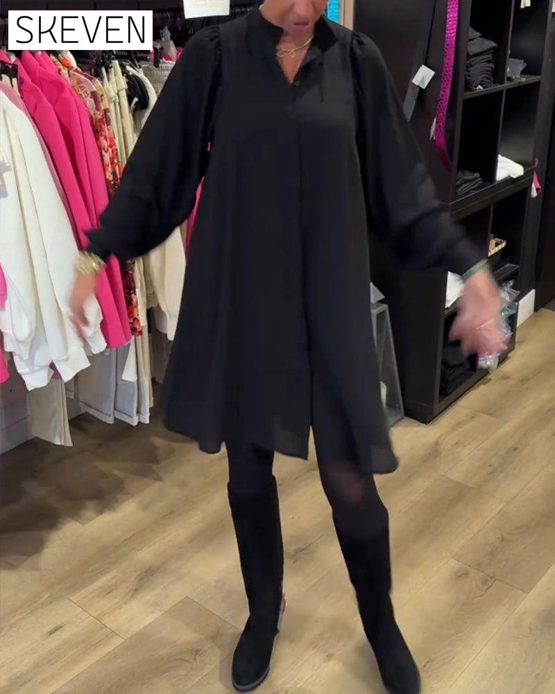 V-neck simple knee-length dress