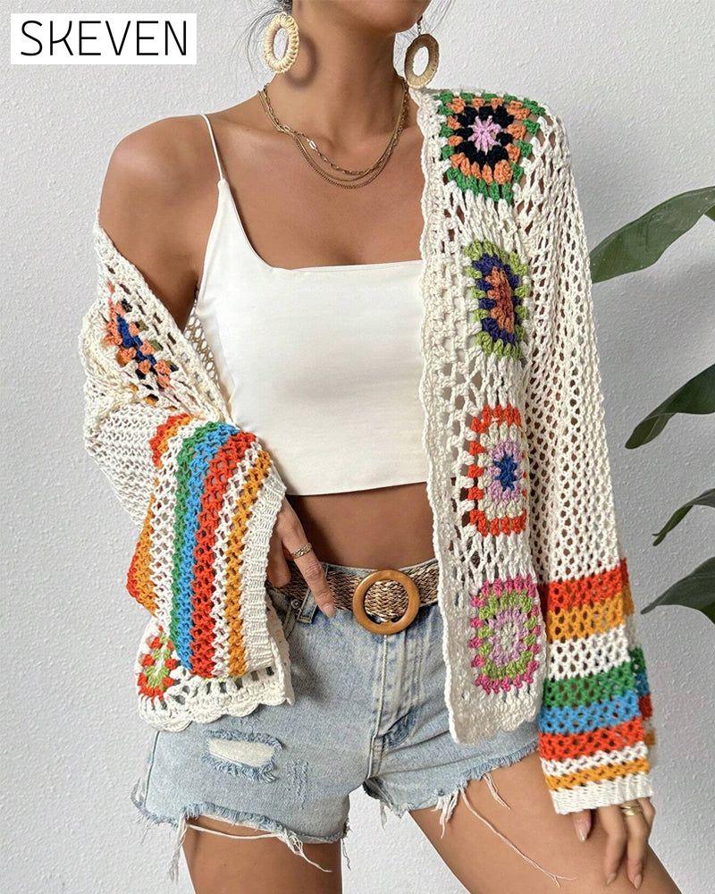 Lässiger, farbenfroher, luftiger Langarm-Cardigan