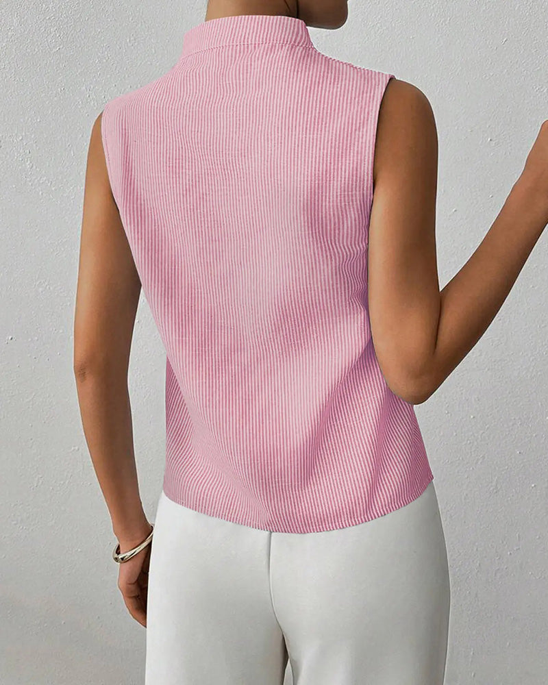 Sleeveless V-Neck Striped Blouse