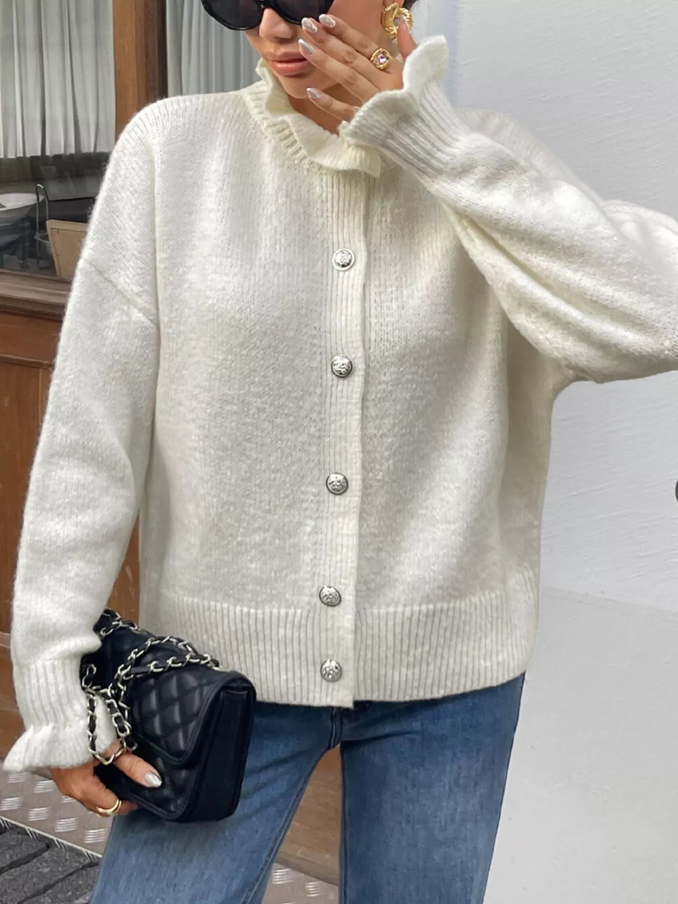 Langarm-Strickjacke mit Knopfleiste