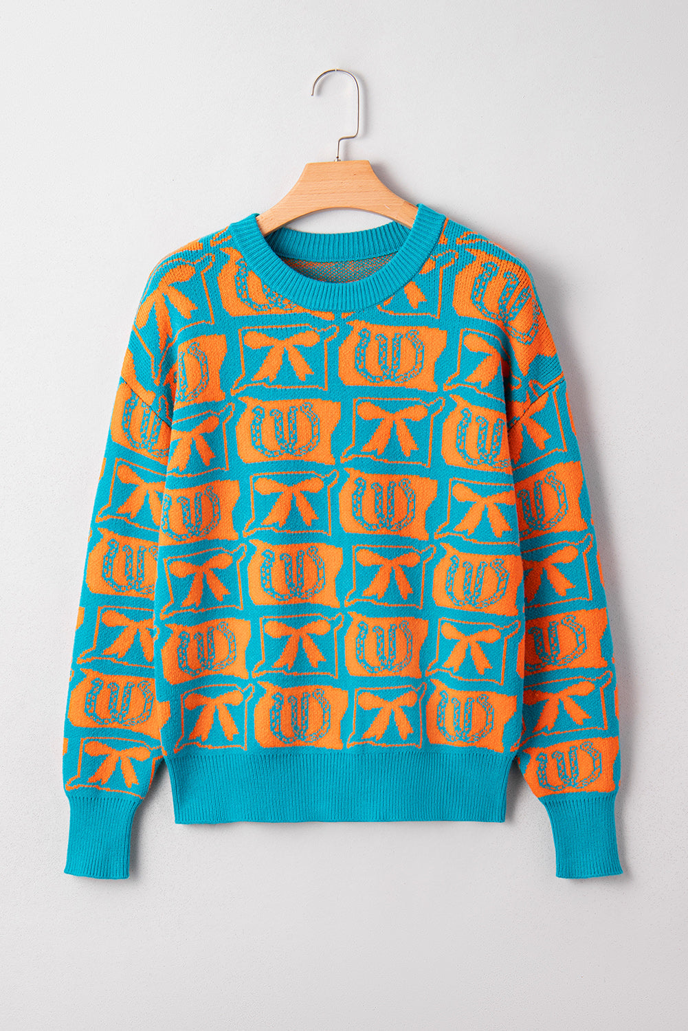 Pink Bows & Horseshoes Pattern Western Fashion Print Sweater