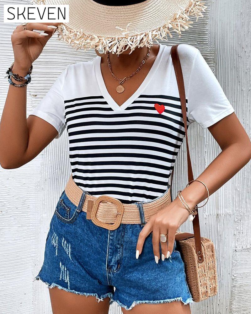 V-Neck Striped All-Match T-Shirt
