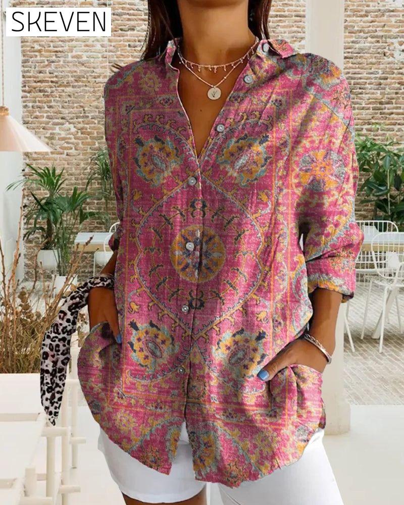 Vintage print lapel button-down shirt 2024 f/w blouses & shirts