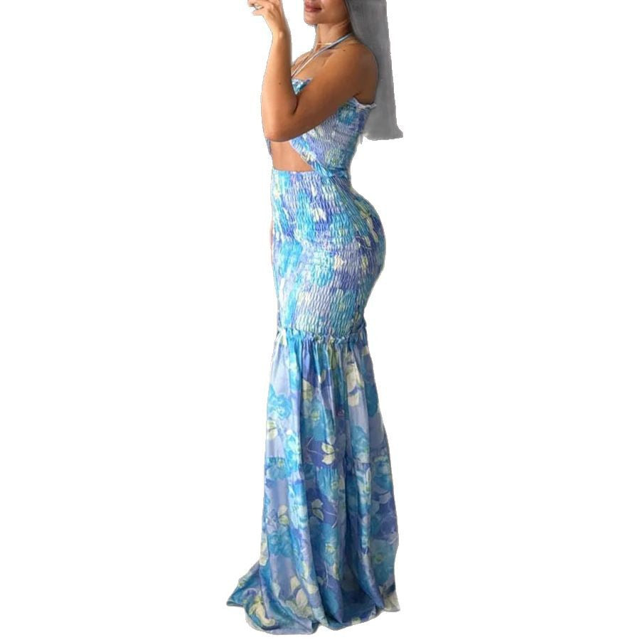 Printed Halter Neck Cutout Maxi Dress