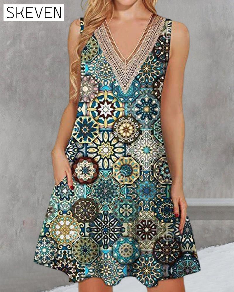 Ärmelloses Freizeitkleid mit V-Ausschnitt