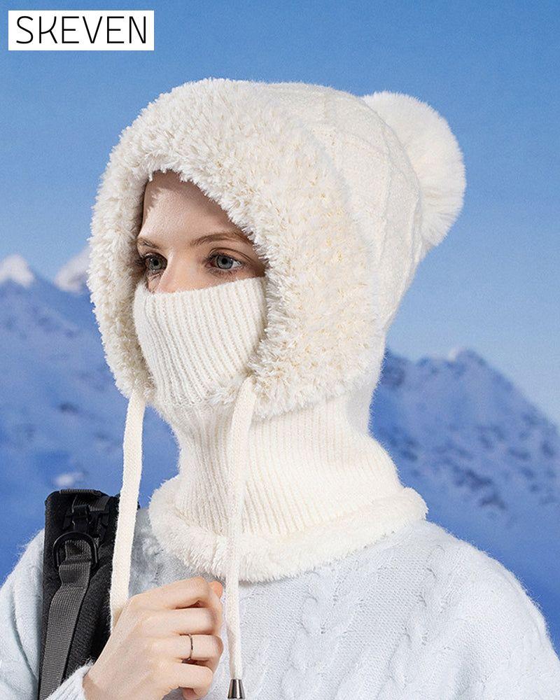 🔥Stylische, dicke Strickmütze für den Winter – mit warmem Gesichtsschutz und Schal🧣