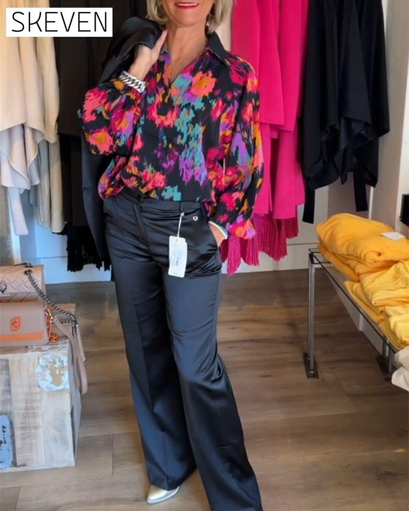 Printed elegant long-sleeved blouse