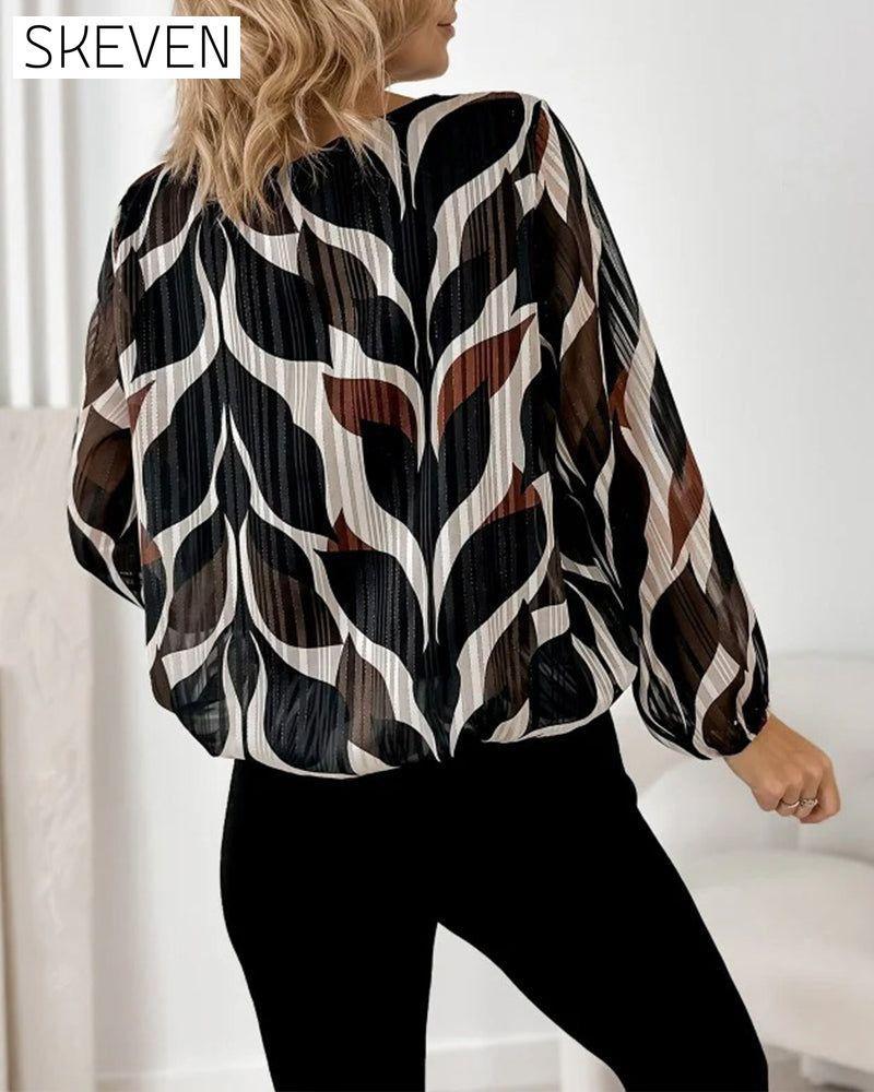 Lantern Sleeve Round Neck Blouse
