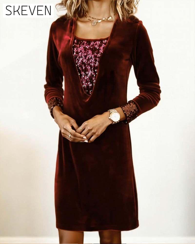 Elegant Sequined Patchwork Dress