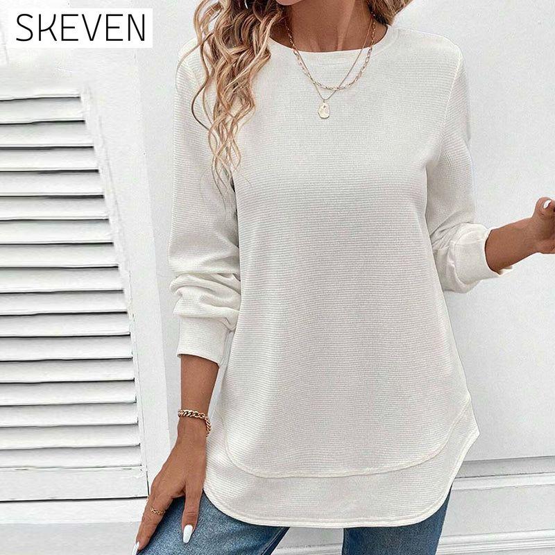 Round Neck Long Sleeve Solid Color Top