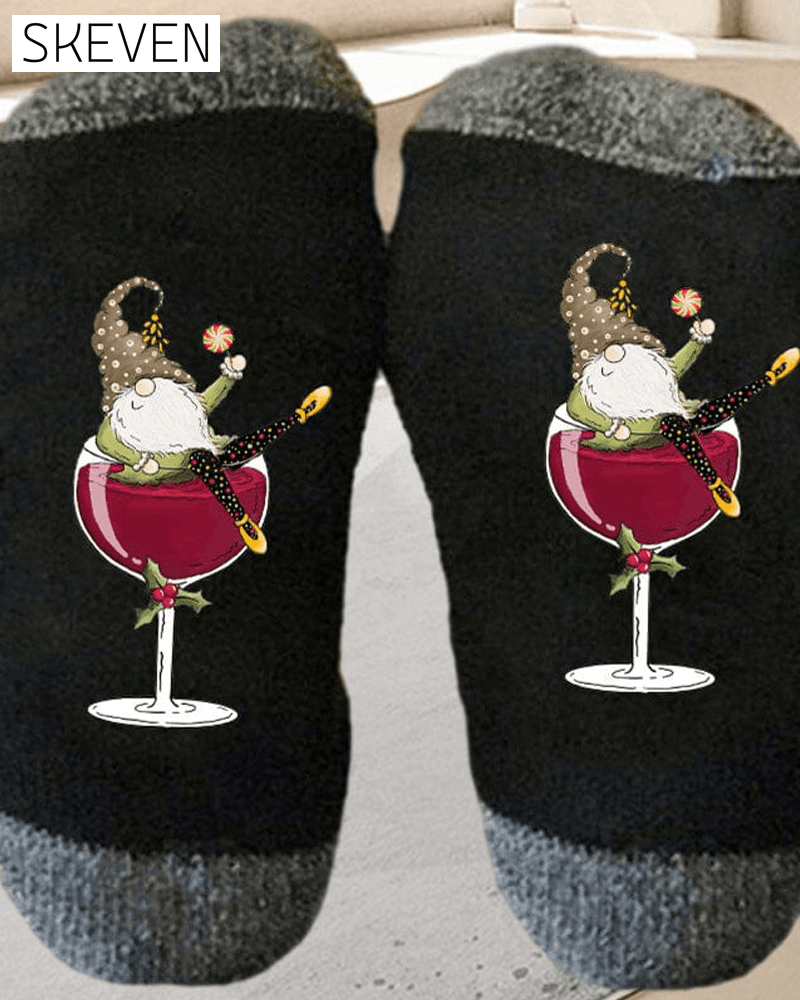 🧦Christmas gnome wine glass unisex crew socks🧦