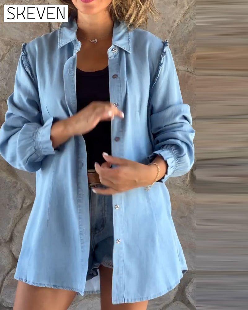 Einfarbiges Jeans-Langarmshirt