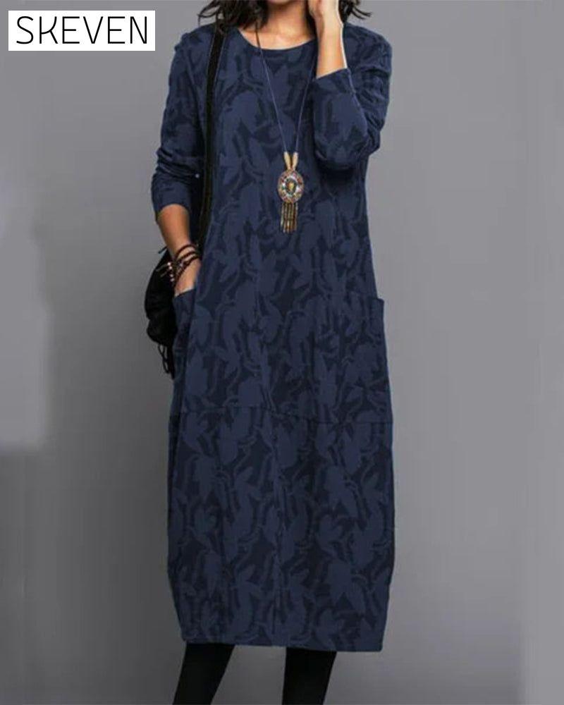 Patterned Dress with Long sleeves with Pockets