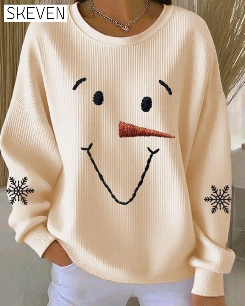 Snowman Printed Round-Neck Sweatshirt