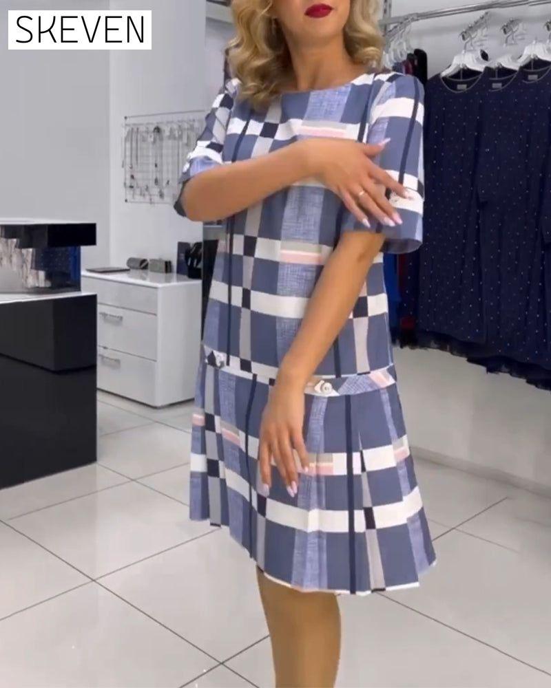 Round neck plaid dress