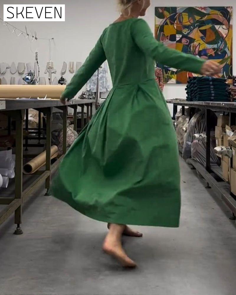 Solid color round neck dress