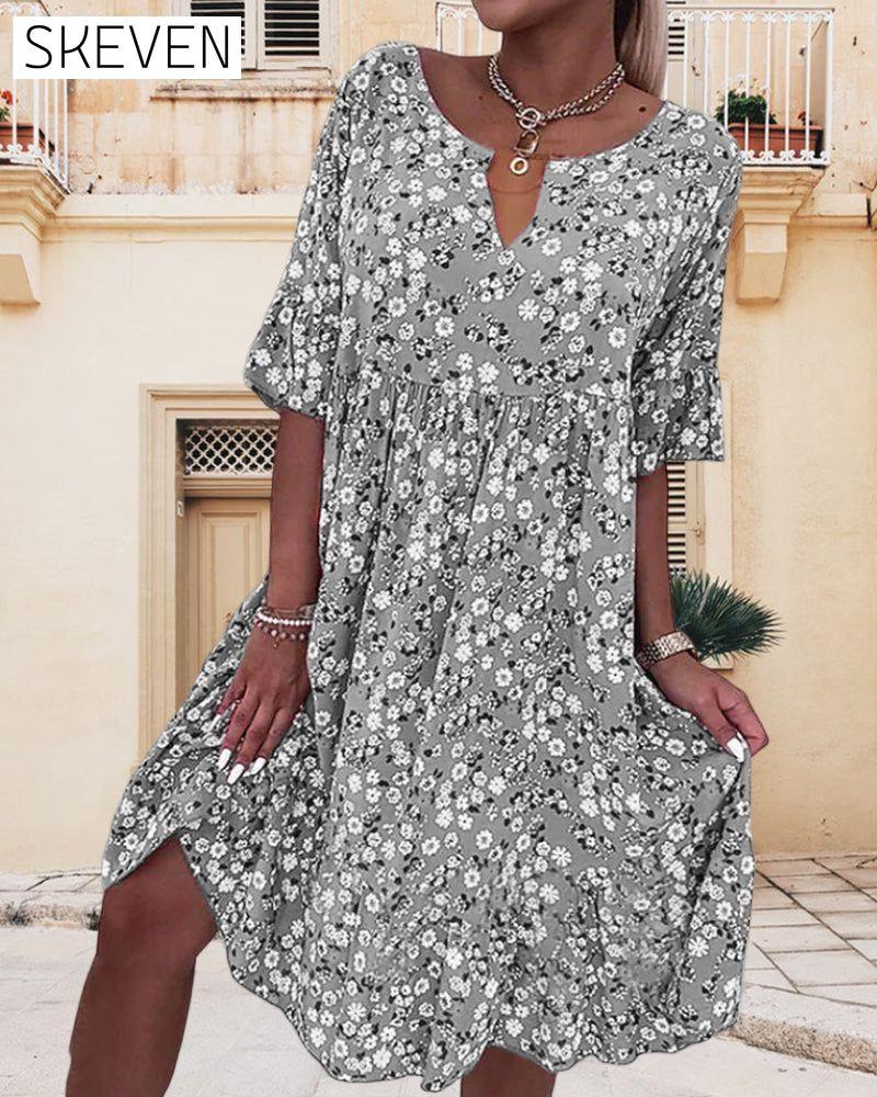 Half Sleeve Dress in Floral Print 23BF Casual Dresses Clothes Dresses Spring Summer